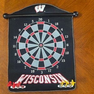 Wisconsin magnetic dartboard includes red and yellow. Magnetic darts.